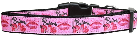 Believe in Pink Nylon Dog Collar SM